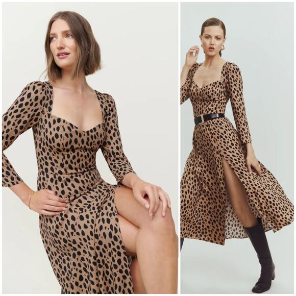 Reformation Mara Midi Dress in Bobcat prints size 4P $248 - Picture 1 of 11